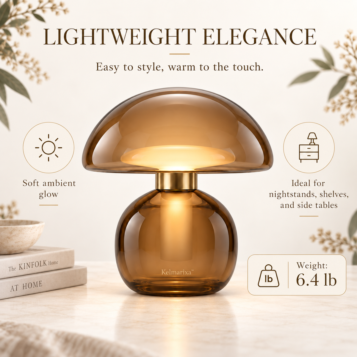 Kelmarixa™ Amber Halo Glass Mushroom Lamp