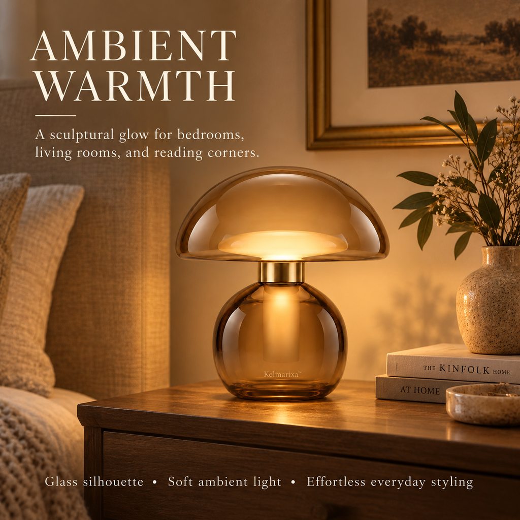 Kelmarixa™ Amber Halo Glass Mushroom Lamp