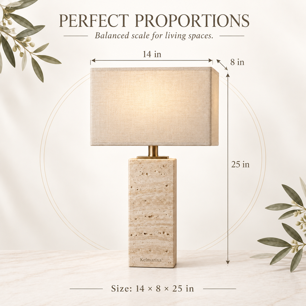 Kelmarixa™ Travertine Frame Linen Table Lamp