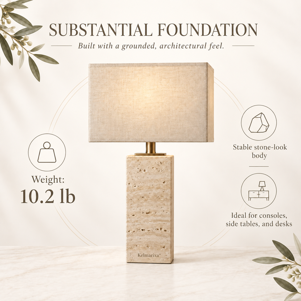 Kelmarixa™ Travertine Frame Linen Table Lamp
