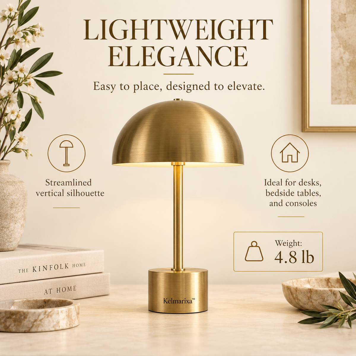 Kelmarixa™ Aurelia Brass Dome Table Lamp