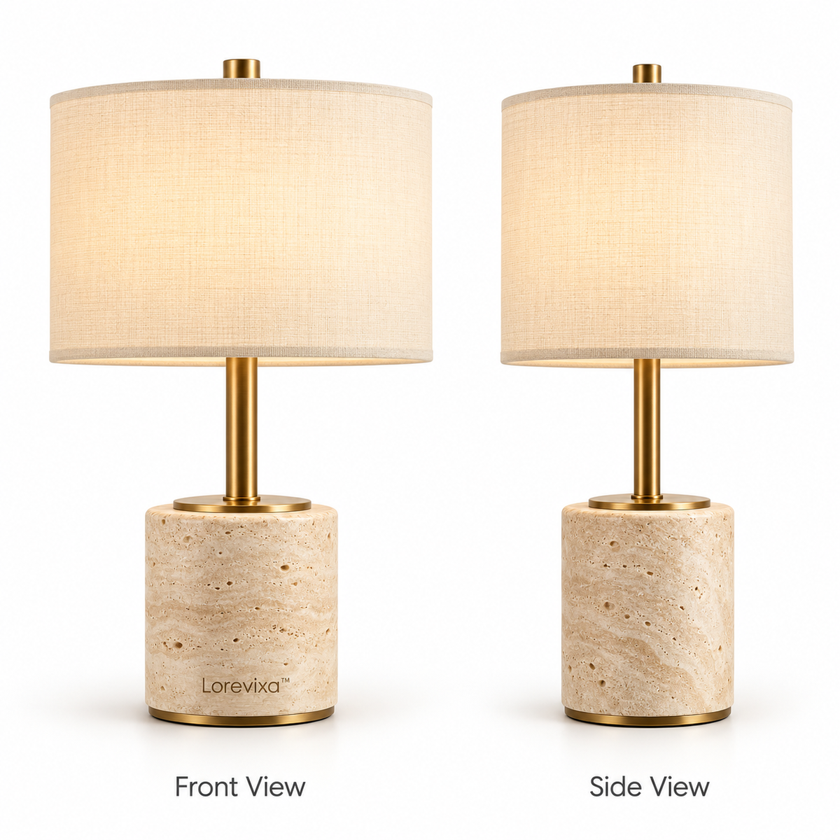 Kelmarixa™ Solace Travertine Drum Table Lamp