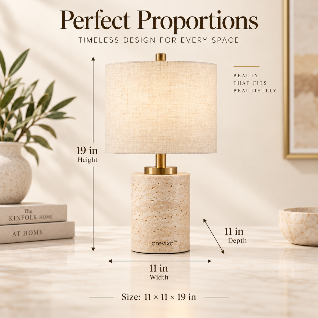 Kelmarixa™ Solace Travertine Drum Table Lamp