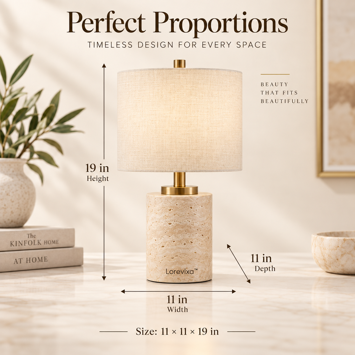 Kelmarixa™ Solace Travertine Drum Table Lamp
