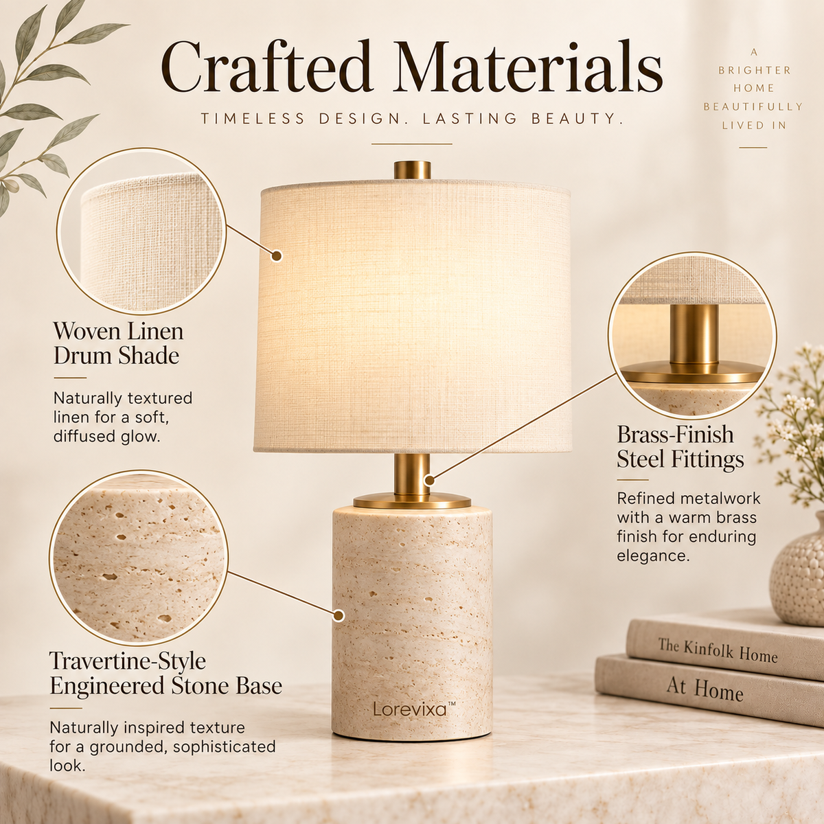 Kelmarixa™ Solace Travertine Drum Table Lamp