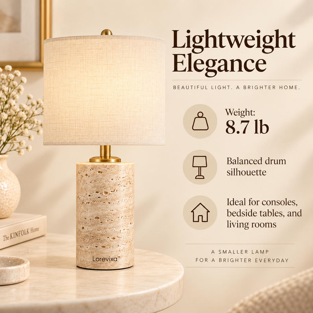 Kelmarixa™ Solace Travertine Drum Table Lamp