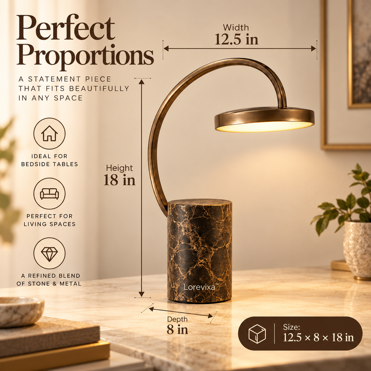 Kelmarixa™ Sable Arc Stone LED Lamp